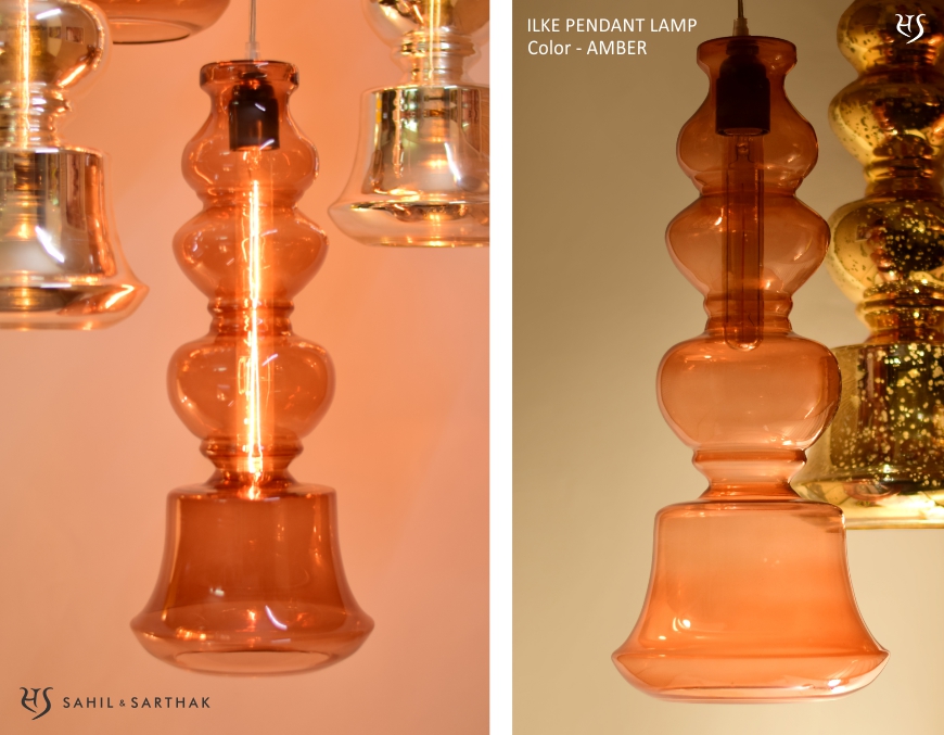 Ilke Pendant Lamp in Amber Blown Glass by Sahil & Sarthak